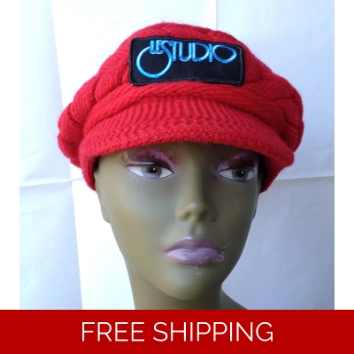 Woman Winter Cap Red W & B Front Logo